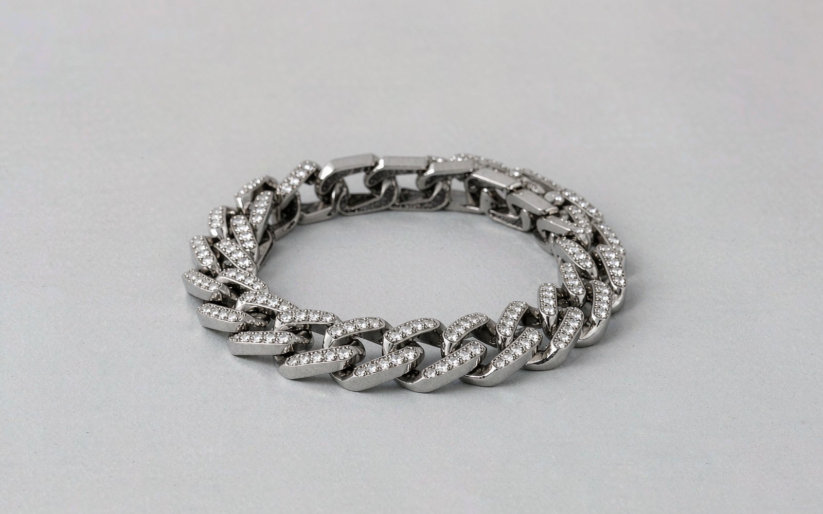 Moissanite chain necklace on a light studio background