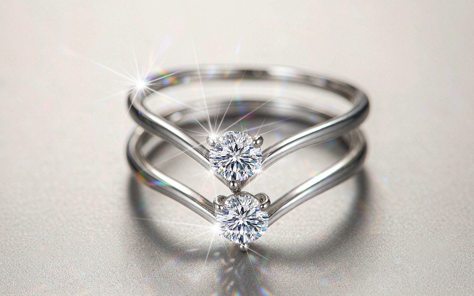 Moissanite stackable rings styled flat lay