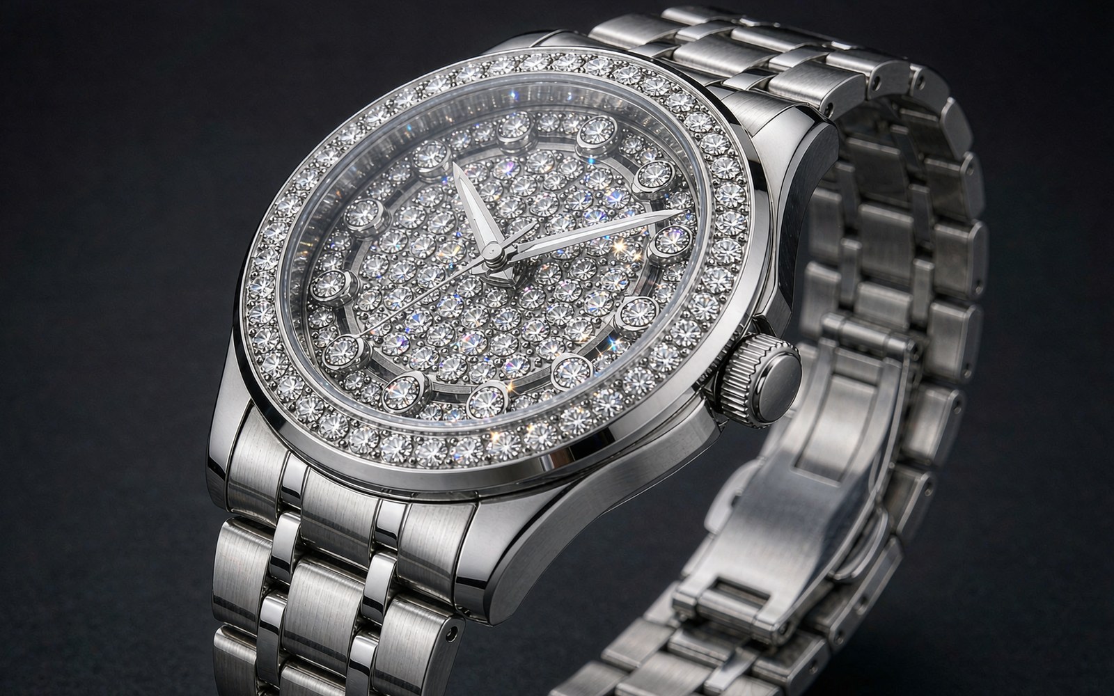 Sparkling stone-set wristwatch in studio light